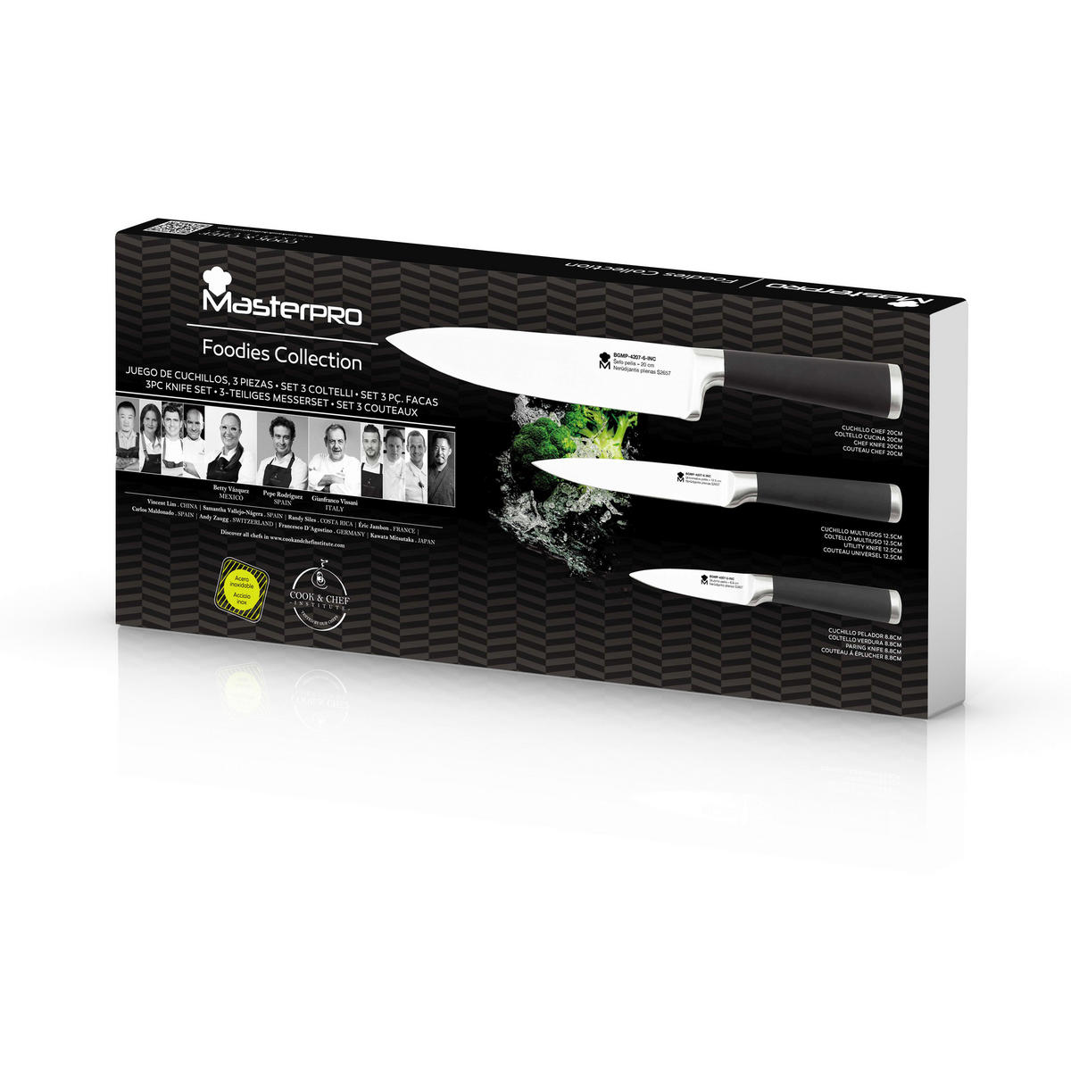 MASTERPRO Messerset FOODIES COLLECTION schwarz Edelstahl 3 tlg. FOODIES COLLECTION - schwarz - MASTERPRO