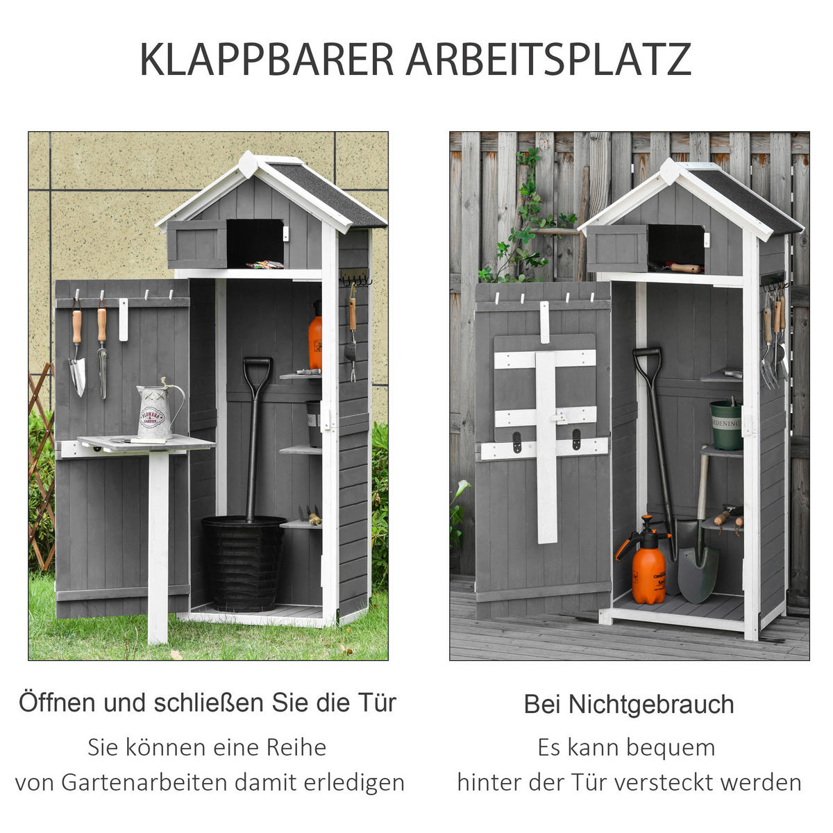 Outsunny Gartenhaus grau Holz B/H/L: ca. 52,5x182x78 cm Gartenhaus - weiß/grau (78,00/52,50/182,00cm) - Outsunny