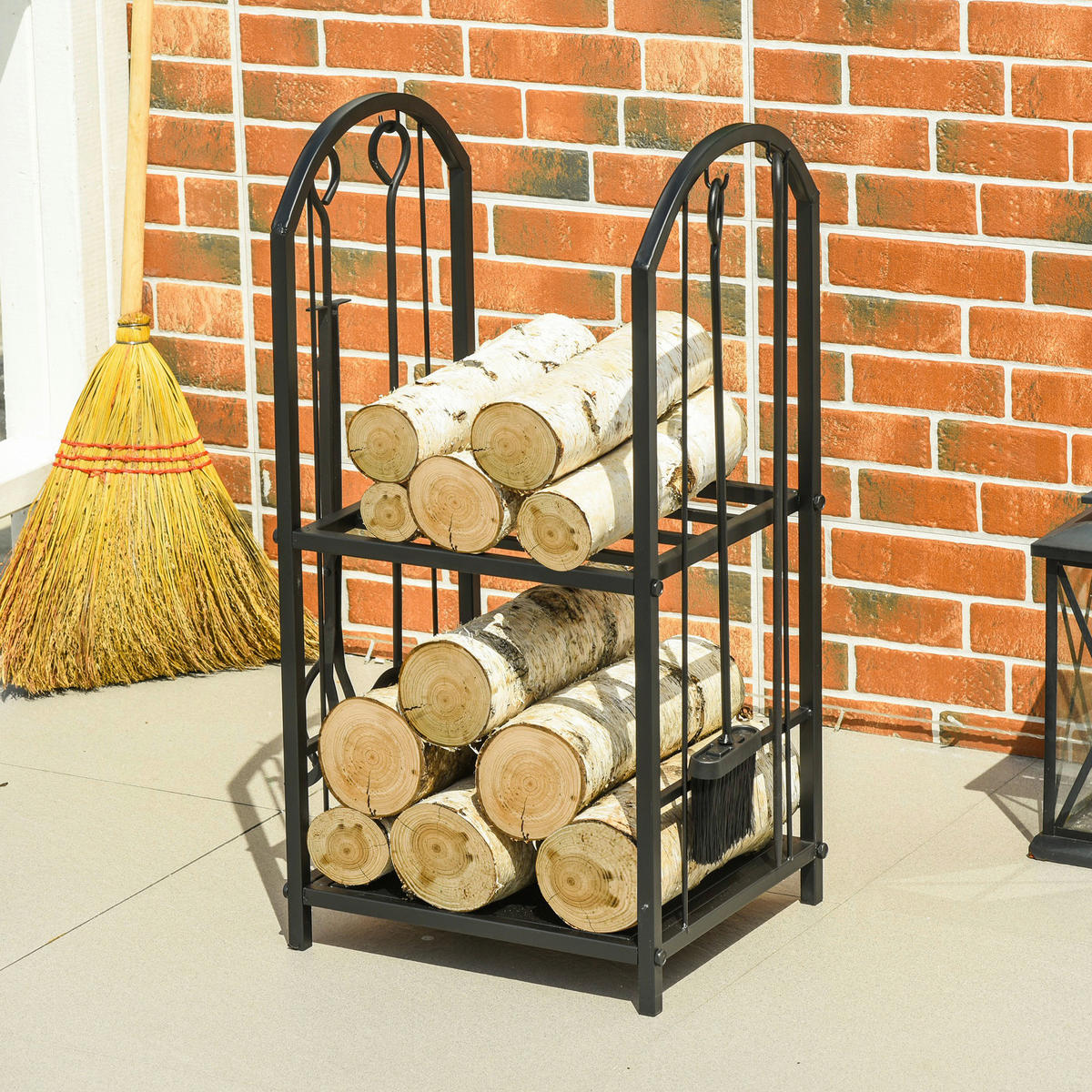 Outsunny Windfluss und hält das Holz trocken schwarz B/H/T: ca. 32,5x74,5x41,5 cm Kaminholzständer 842-206 - schwarz (32,50/74,50/41,50cm) - Outsunny