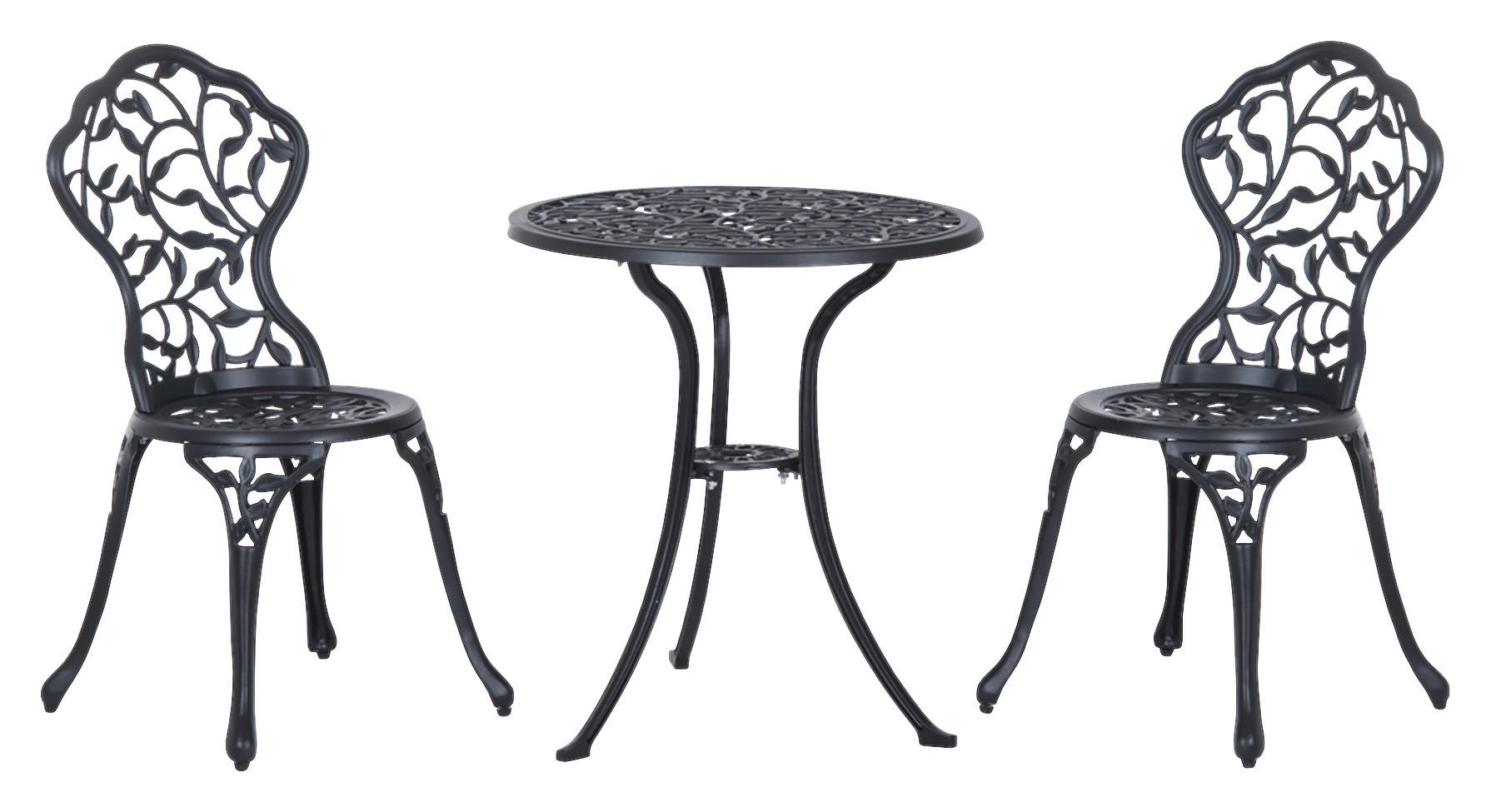 Outsunny Bistroset schwarz Aluminium B/H/L: ca. 60x65x60 cm Bistroset - schwarz (60,00/60,00/65,00cm) - Outsunny