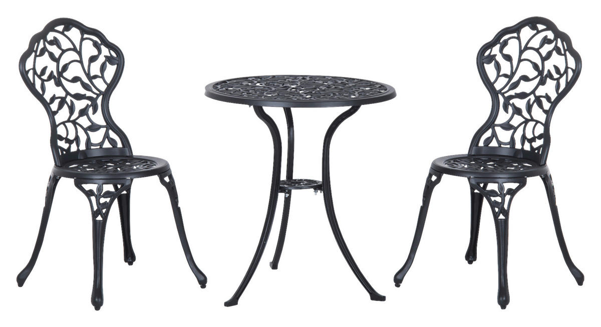 Outsunny Bistroset schwarz Aluminium B/H/L: ca. 60x65x60 cm Bistroset - schwarz (60,00/60,00/65,00cm) - Outsunny