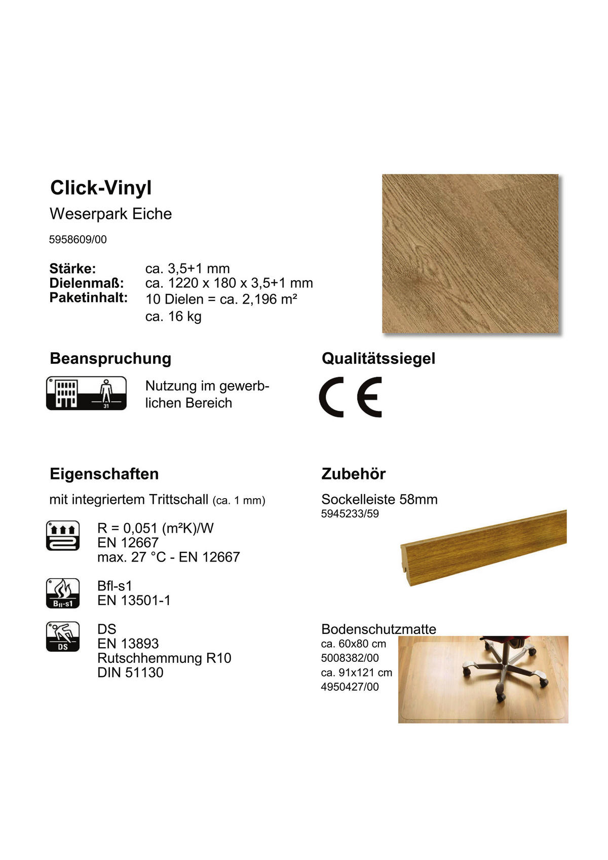 Check One Click-Vinylboden Weserpark ca. 2,196 m² im Paket  B/L: ca. 18x122 cm pro Paket Weserpark ca. 2,196 m² im Paket - (18,00/122,00cm) - Check One