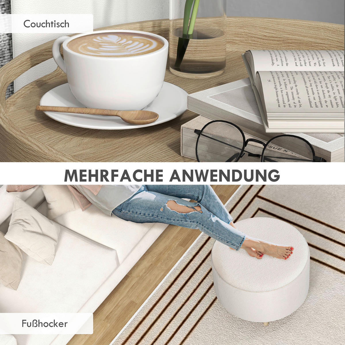 HOMCOM Hocker weiß B/H/L: ca. 56x56x42 cm Sitzhocker - weiß (42,00/56,00/56,00cm) - HOMCOM