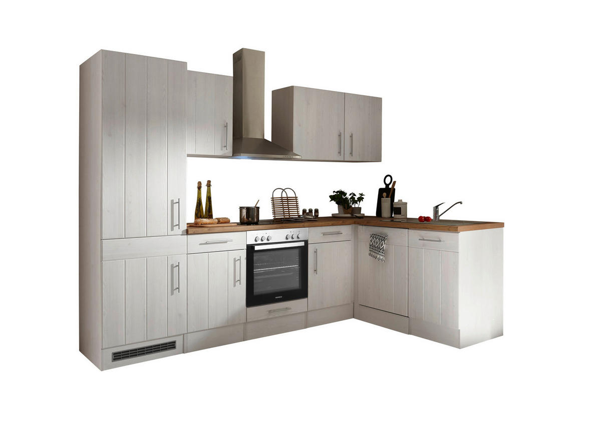Respekta Winkelküche BERPL280LHWC weiß Lärche Nachbildung B/H/T: ca. 280x211x172 cm BERPL280LHWC - Eiche/weiß (280,00/211,00/172,00cm) - Respekta