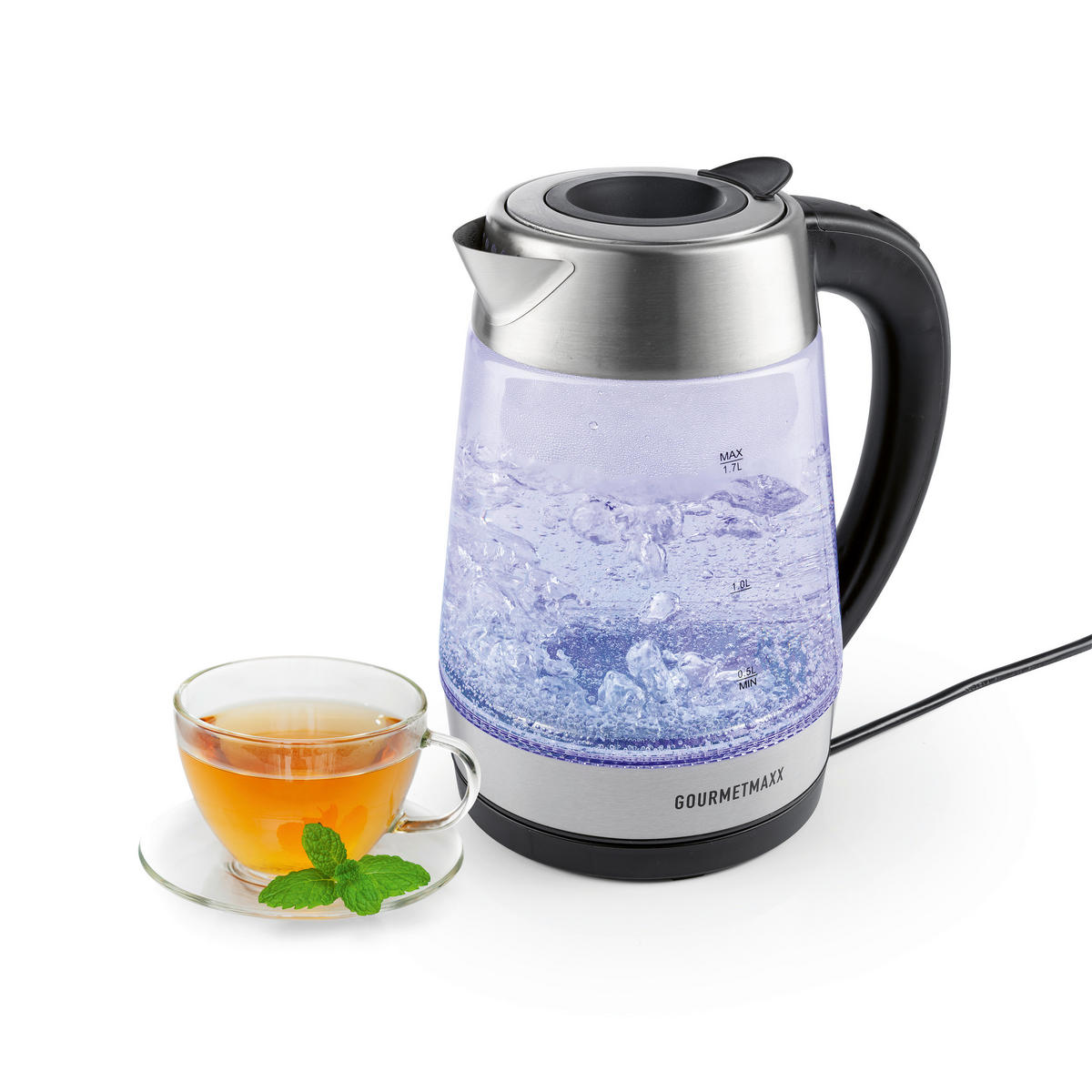 GOURMETmaxx Wasserkocher LED-Wasserkocher_Glas - schwarz (21,10/18,10/25,10cm) - GOURMETmaxx