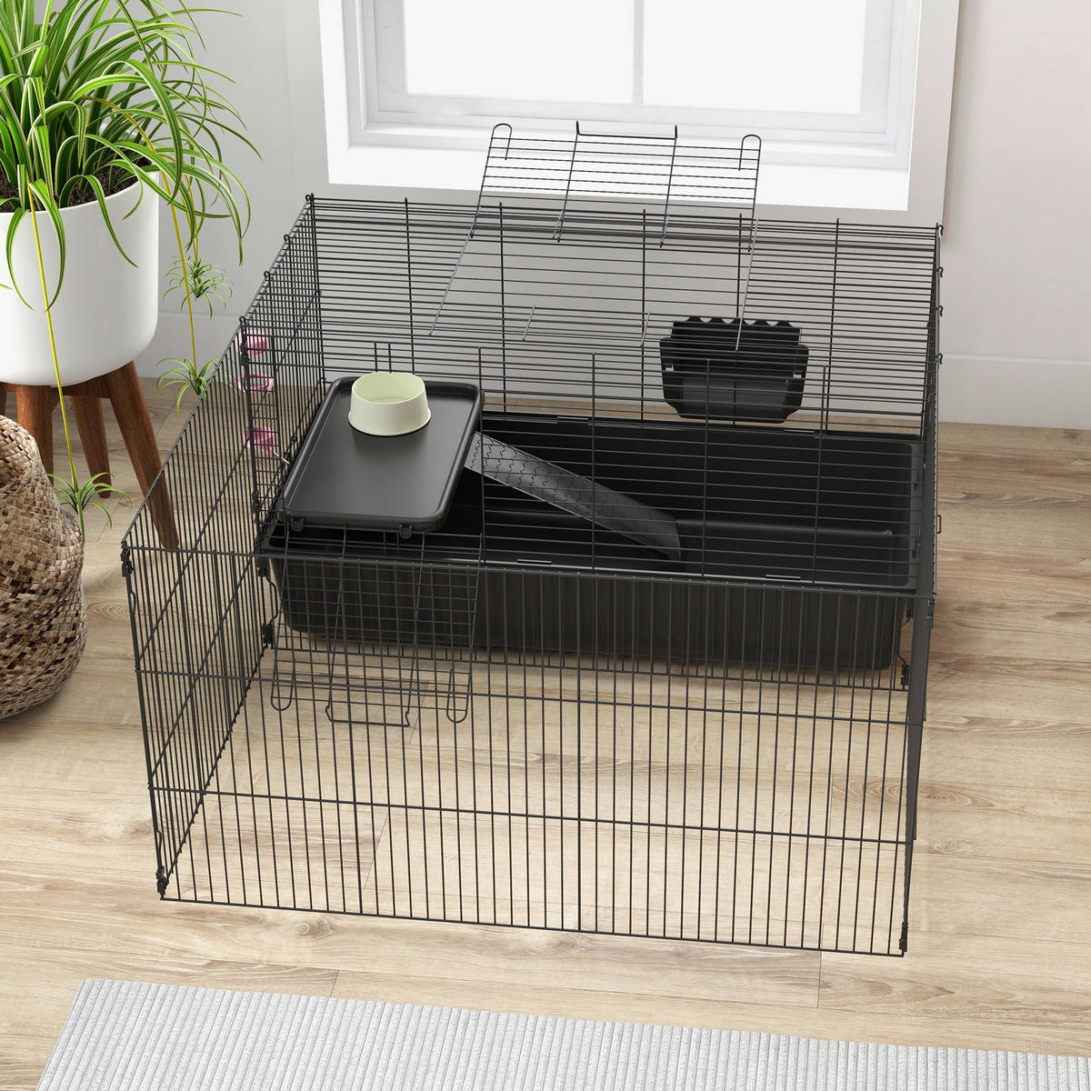 PawHut Kleintierkäfig schwarz Stahl B/H/L: ca. 99x54x112,5 cm Kleintierkäfig - schwarz (112,50/99,00/54,00cm) - PawHut
