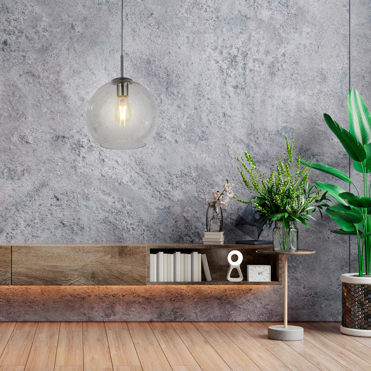 Searchlight Pendelleuchte Chrom transparent Glas Stahl B/H/D: ca. 25x120x25 cm E27 1 Brennstellen Balls - Chrom/transparent (25,00/120,00cm) - Searchlight