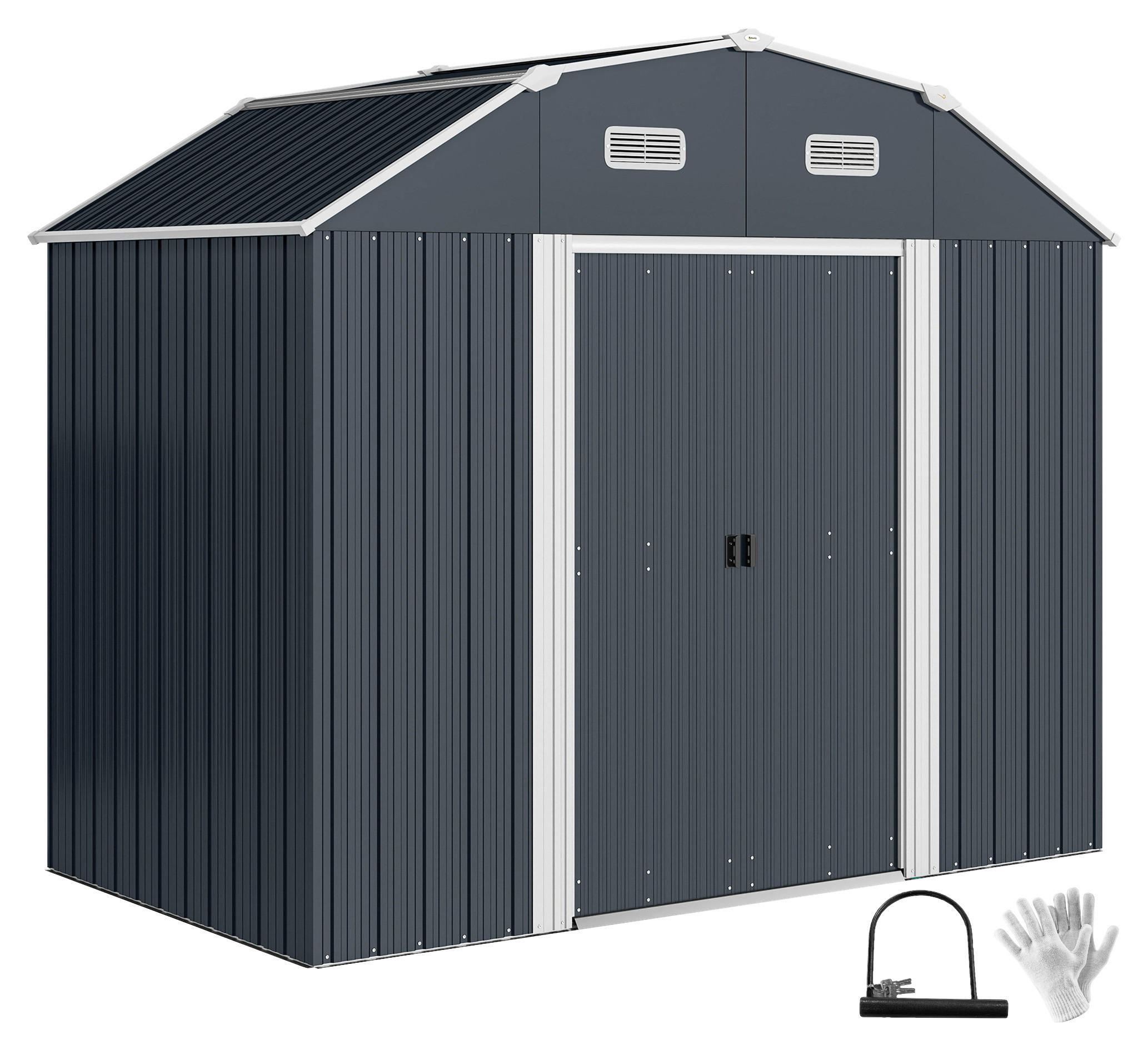 Outsunny Gerätehaus dunkelgrau B/H/L: ca. 132x198,5x238 cm Gerätehaus - dunkelgrau (238,00/132,00/198,50cm) - Outsunny