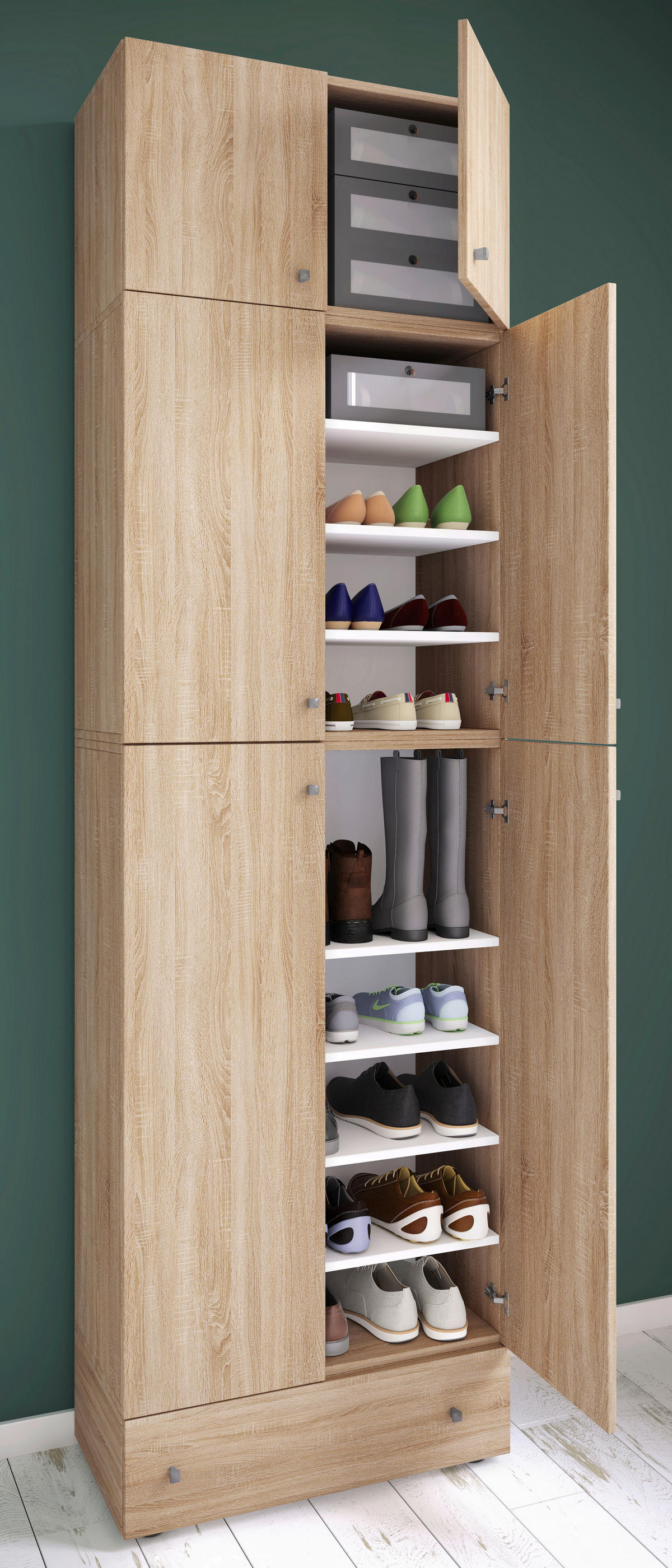 Schuhschrank Lona Eiche Sonoma Nachbildung weiß B/H/T: ca. 70x240x39 cm Lona - Eiche/weiß (70,00/240,00/39,00cm) - VCM Möbel