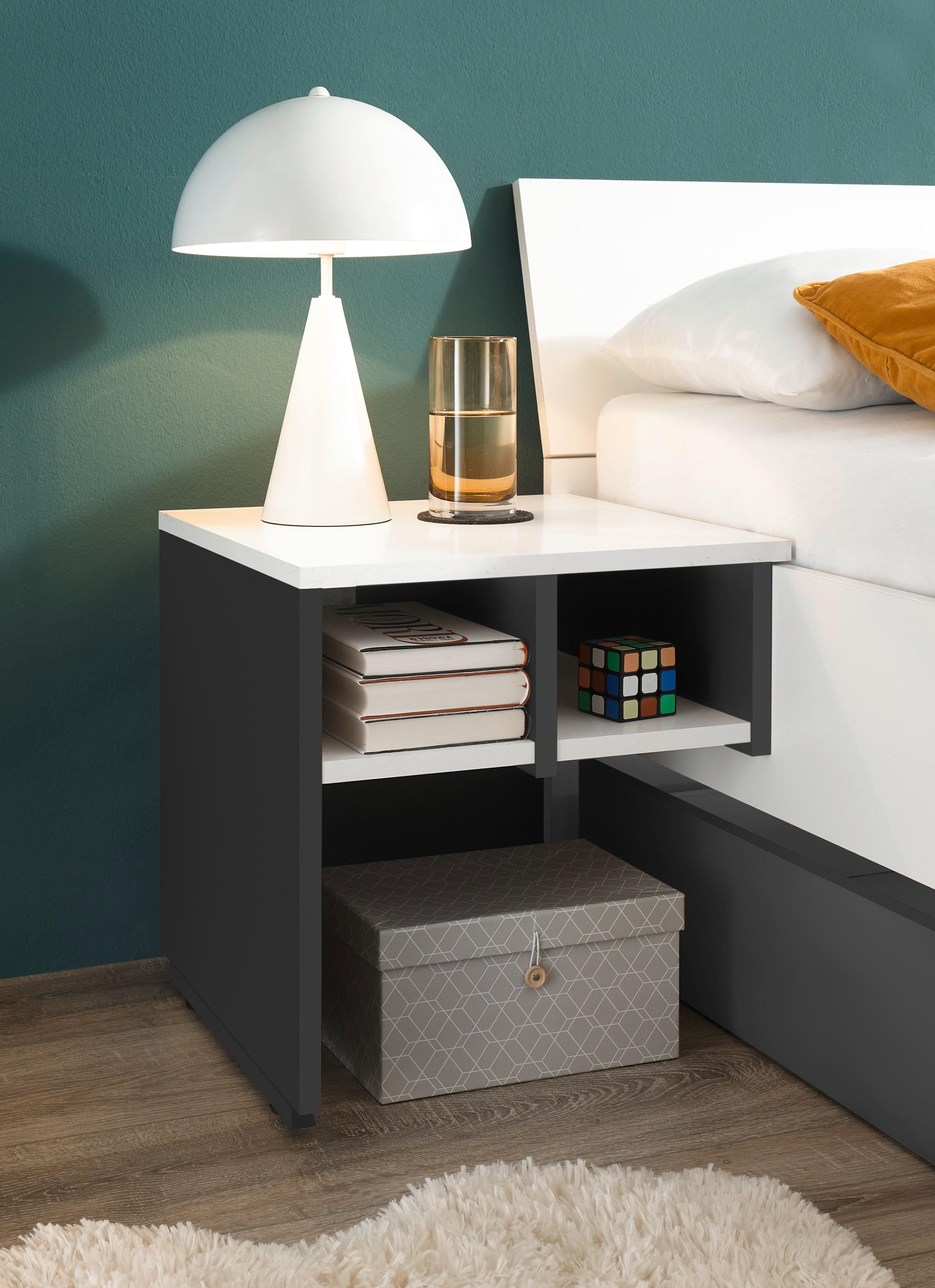 Nachtkonsole Alex weiß Graphit B/H/T: ca. 40x43x40 cm Alex - weiß/Graphit (40,00/43,00/40,00cm)