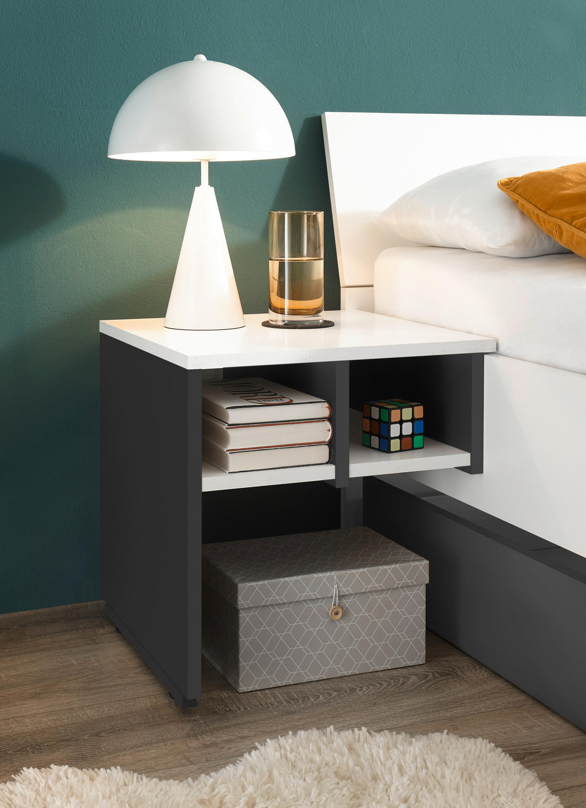 Nachtkonsole Alex weiß Graphit B/H/T: ca. 40x43x40 cm Alex - weiß/Graphit (40,00/43,00/40,00cm)