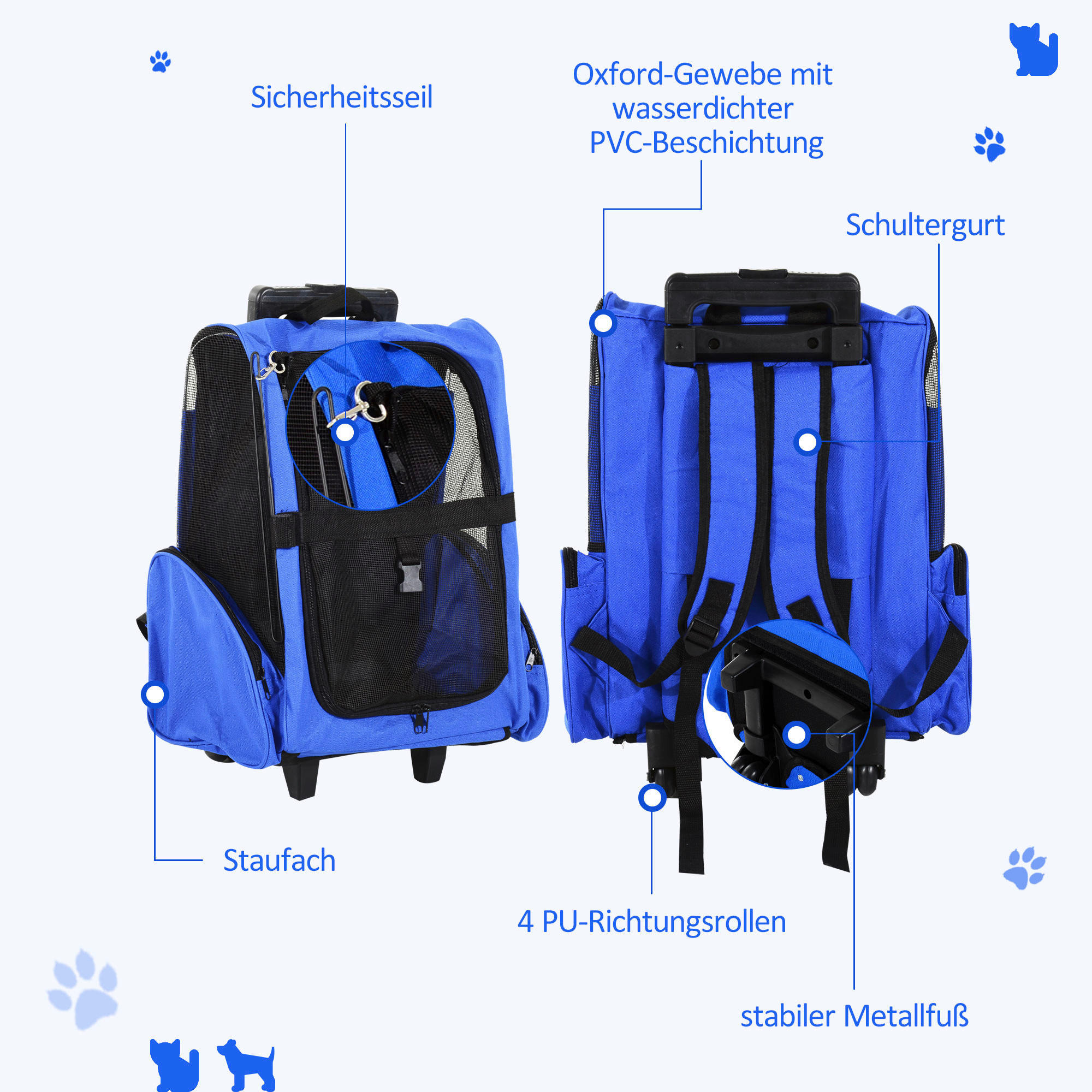 PawHut Hunde-Zubehör schwarz Edelstahl B/H/L: ca. 25x42x55 cm Tragetasche - blau/schwarz (55,00/25,00/42,00cm) - PawHut