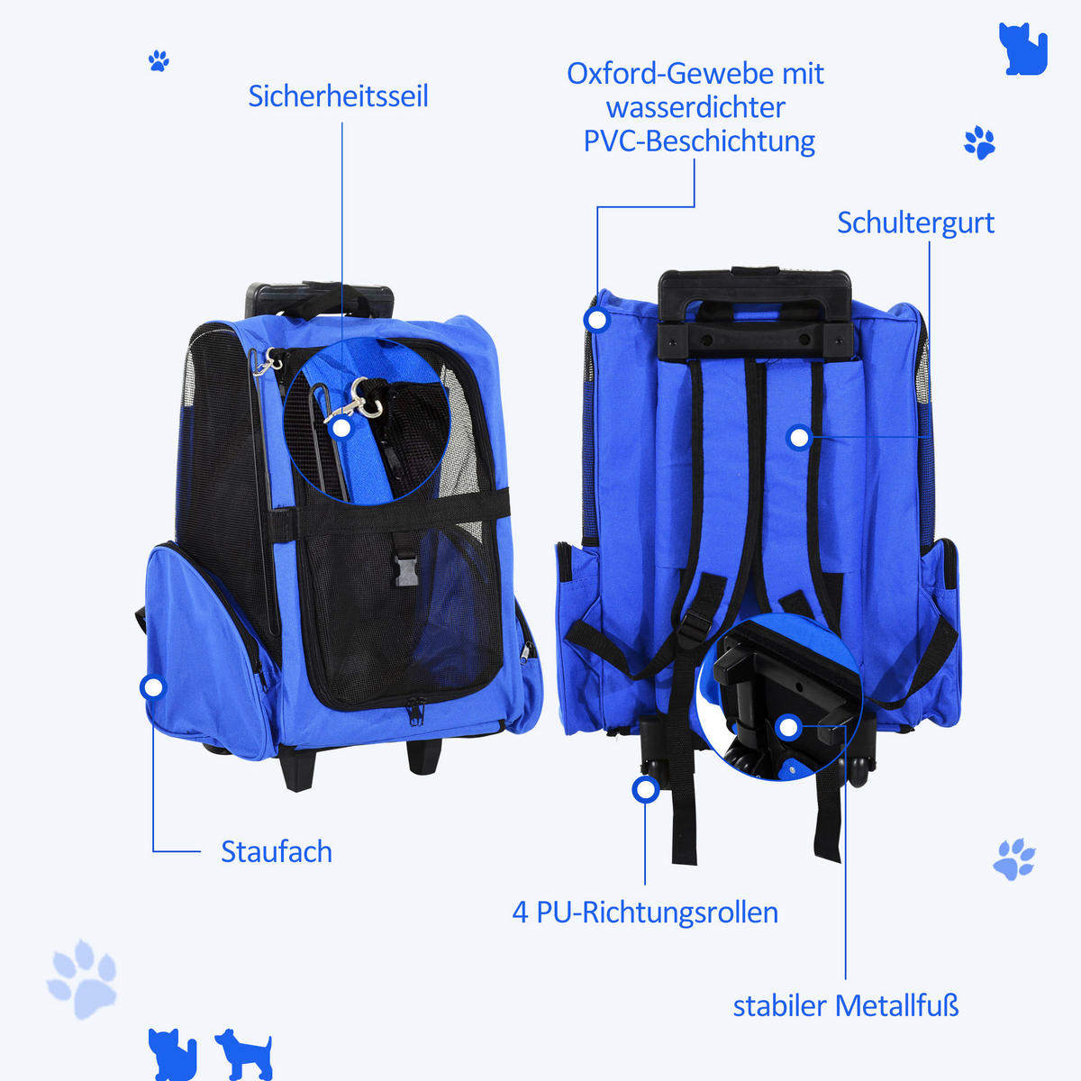 PawHut Hunde-Zubehör schwarz Edelstahl B/H/L: ca. 25x42x55 cm Tragetasche - blau/schwarz (55,00/25,00/42,00cm) - PawHut