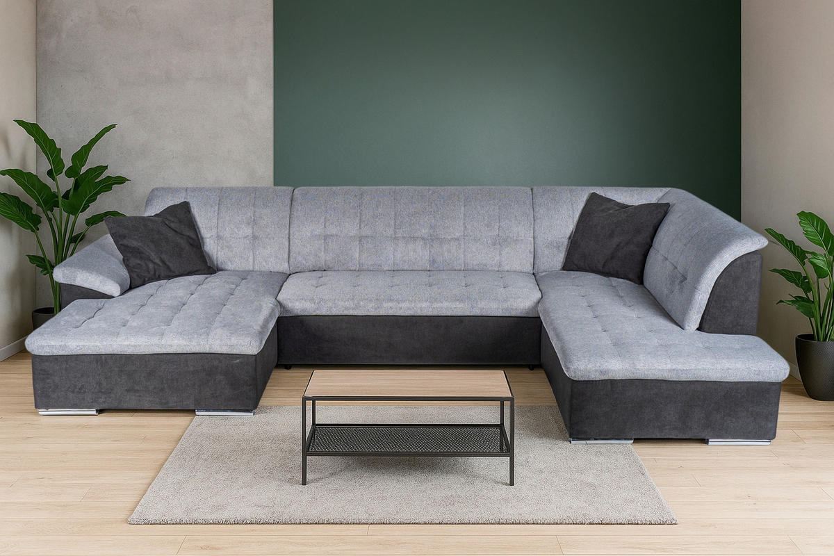 Wohnlandschaft Monica schwarz grau Flachgewebe B/H/T: ca. 348x87x198 cm Monica - schwarz/Chrom (348,00/87,00/198,00cm)