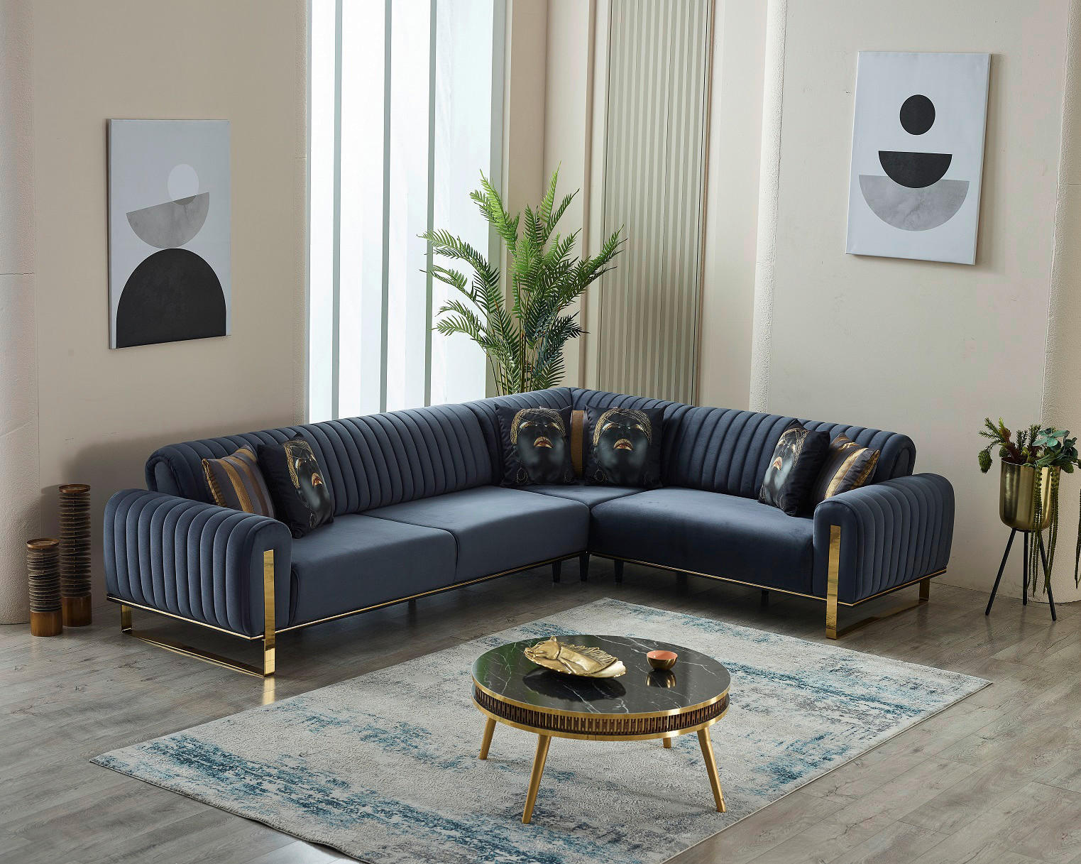 Funktionsecke Singapur blaugrau Microfaser B/H/T: ca. 332x79x262 cm Singapur - gold/blaugrau (332,00/79,00/262,00cm)
