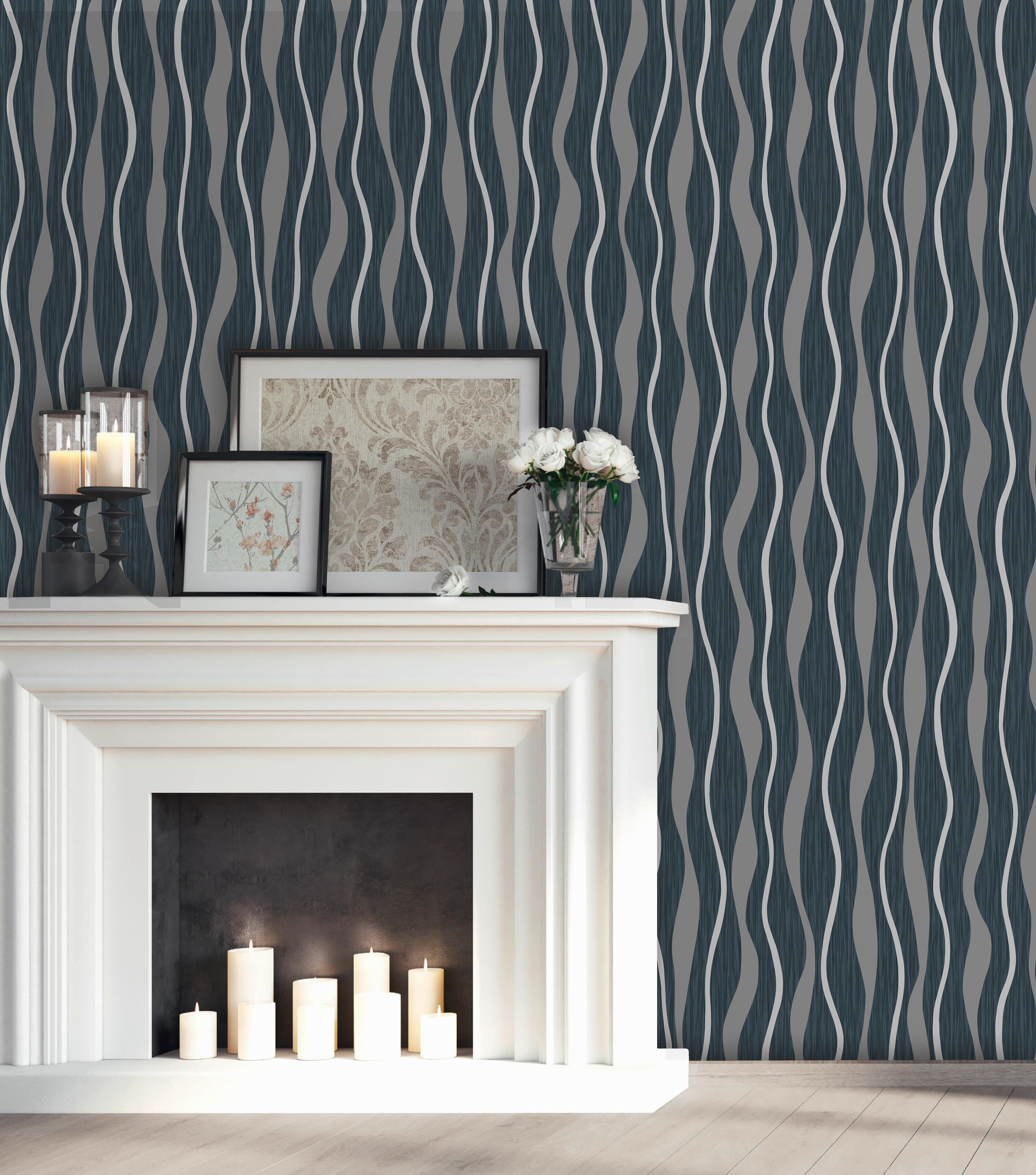 UGEPA Vinyltapete Wellen schwarz silber B/L: ca. 53x1005 cm glitzernd Vinyltapete_A644-29 - schwarz/silber (53,00/1005,00cm) - UGEPA