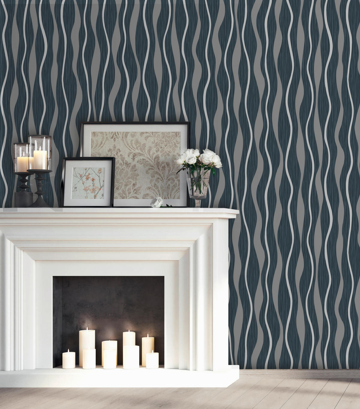 UGEPA Vinyltapete Wellen schwarz silber B/L: ca. 53x1005 cm glitzernd Vinyltapete_A644-29 - schwarz/silber (53,00/1005,00cm) - UGEPA