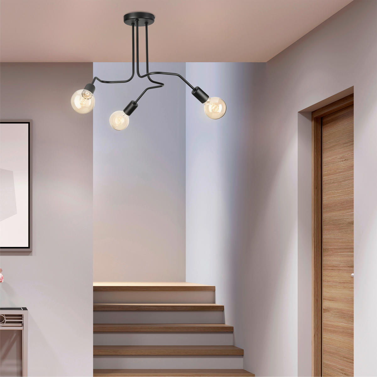 Lamkur Deckenleuchte DOMINO 51215 schwarz Stahl H/L: ca. 40x55 cm E27 3 Brennstellen Domino - schwarz (55,00cm) - Lamkur