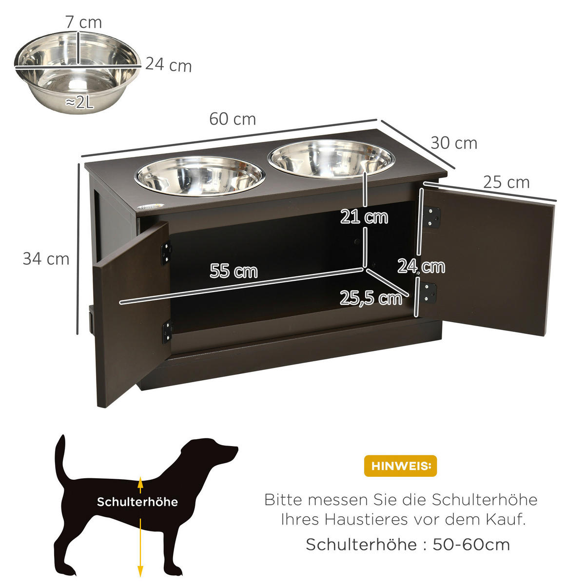 PawHut Hundenapf kaffee MDF B/H/L: ca. 30x34x60 cm Hundenapf - kaffee (60,00/30,00/34,00cm) - PawHut