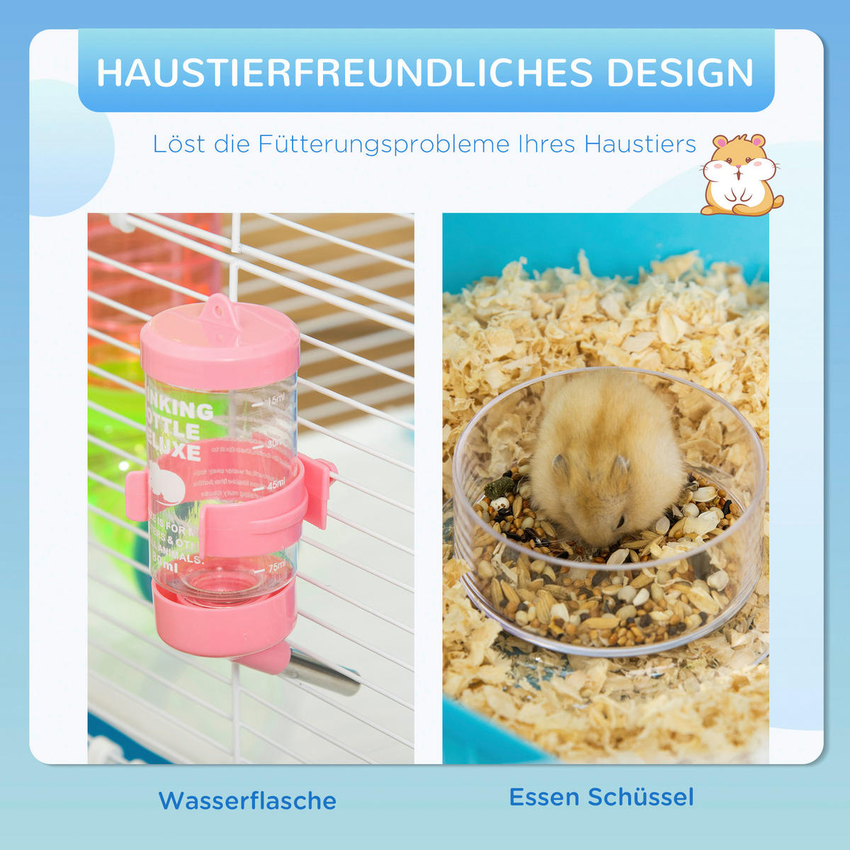 PawHut Kleintierkäfig hellblau Stahl B/H/L: ca. 36x69x59 cm Kleintierkäfig - hellblau/weiß (59,00/36,00/69,00cm) - PawHut