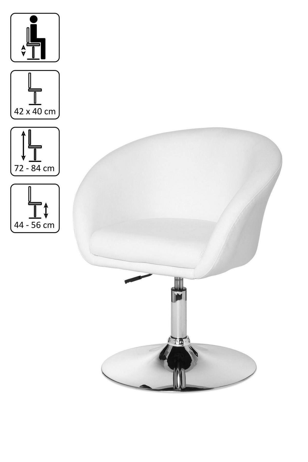 Drehstuhl weiß Chrom Kunstleder Metall Drehsessel - weiß/Chrom (62,00/72,00/55,00cm) - Amstyle