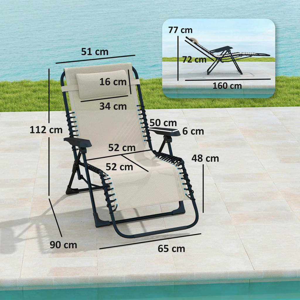 Thumbnail - Outsunny Sonnenliege beige Netzstoff B/H/L: ca. 65x112x90 cm