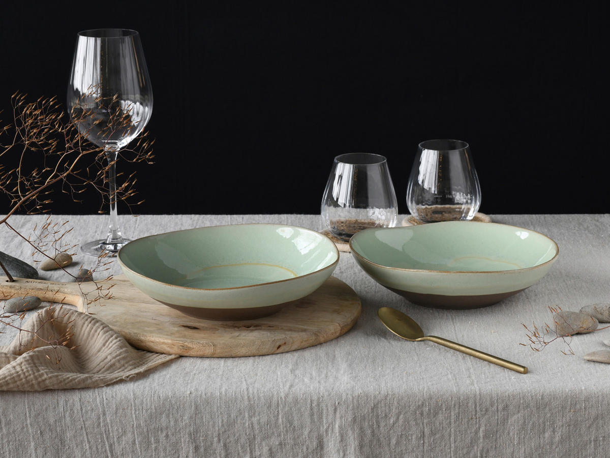 CreaTable Pasta-Bowl-Set Basalt Bio salbei Steinzeug D: ca. 22,5 cm Basalt Bio - salbei (22,50cm) - CreaTable