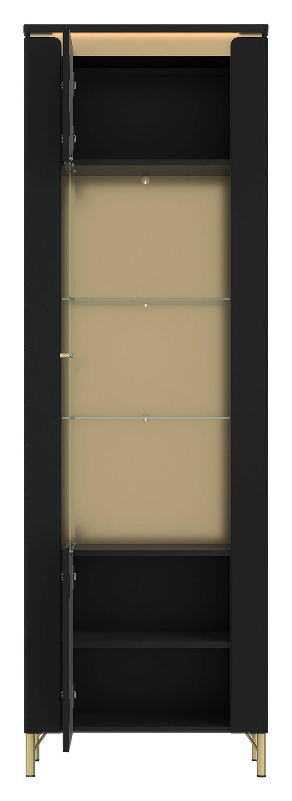 Vitrine Norica schwarz matt gold Optik B/H/T: ca. 66x201x40 cm Norica - gold/schwarz (66,00/201,00/40,00cm)