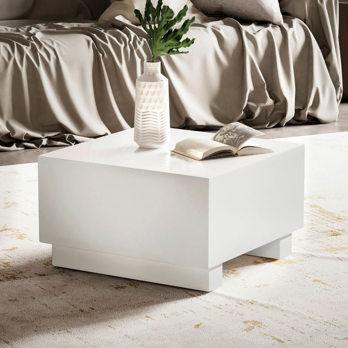 Couchtisch weiß Marmor Optik B/H/T: ca. 60x35x60 cm Couchtisch - weiß (60,00/35,00/60,00cm) - Wohnling