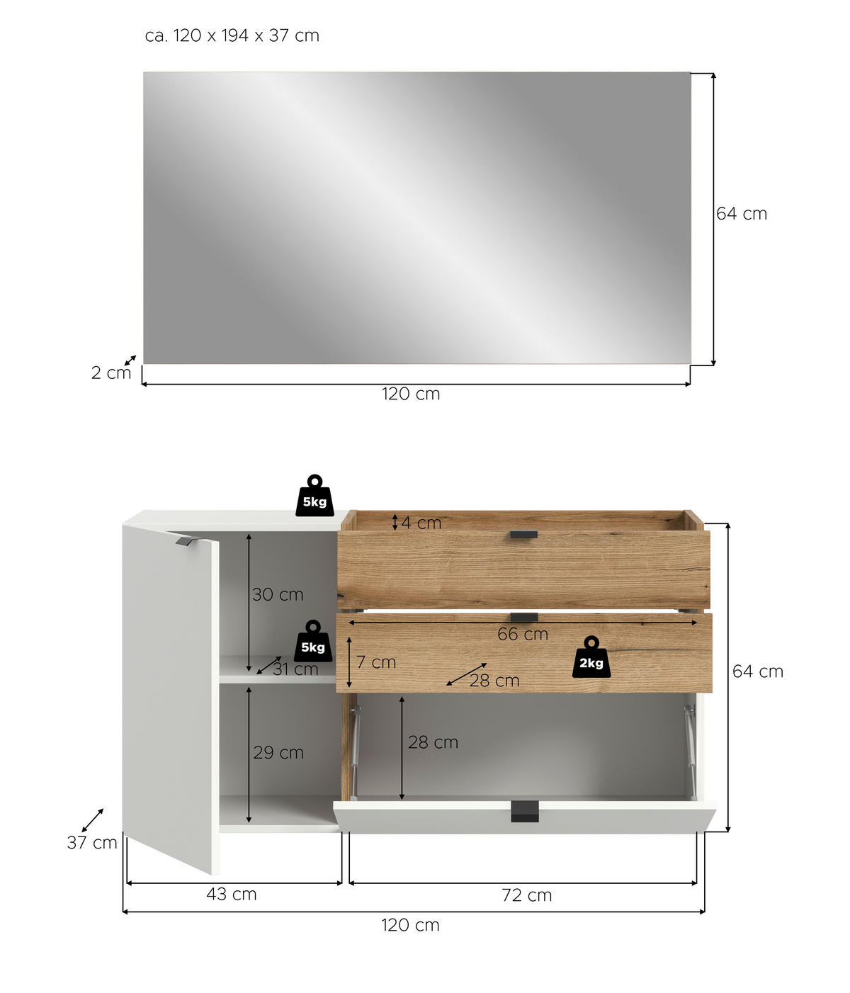 Garderobe Naro weiß Evoke Oak Nachbildung B/H/T: ca. 120x194x37 cm Naro - weiß (120,00/194,00/37,00cm) - xonox.home
