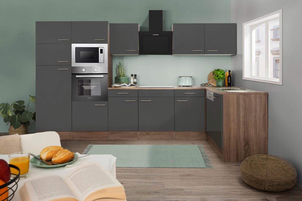 Respekta Winkelküche KBL340EYGMISGKE grau B/H/T: ca. 340x205x172 cm KBL340EYGMISGKE - Eiche/grau (340,00/205,00/172,00cm) - Respekta