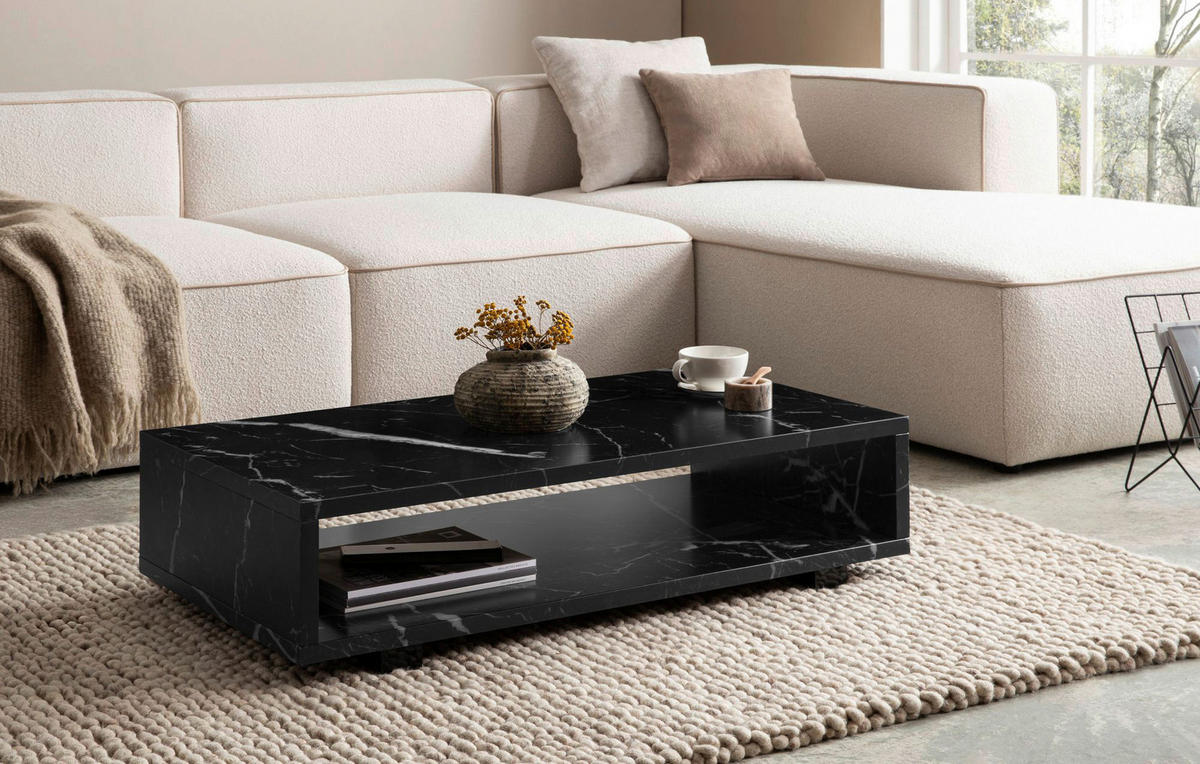 Couchtisch schwarz Marmor Optik B/H/T: ca. 100x25x50 cm Couchtisch - schwarz (100,00/25,00/50,00cm) - Wohnling