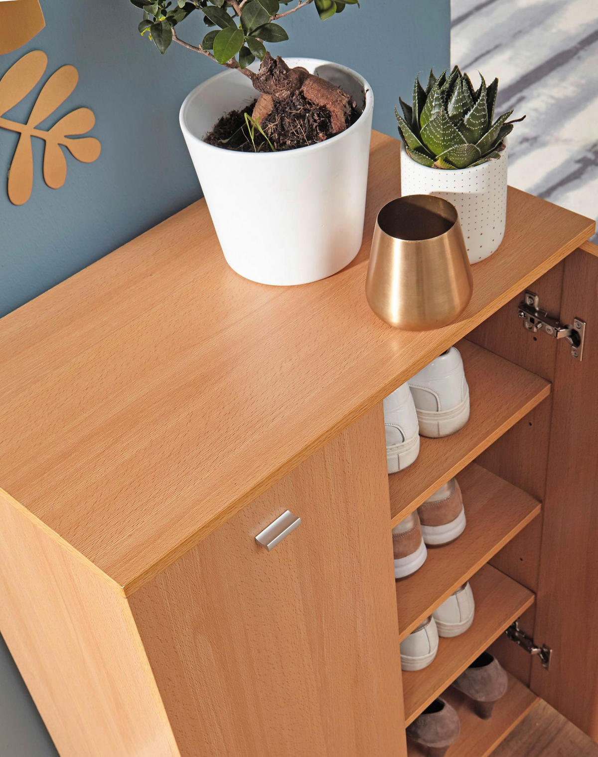 Schuhschrank buche Nachbildung silber B/H/T: ca. 60x90x35 cm Schuhschrank - buche/silber (60,00/90,00/35,00cm) - Wohnling
