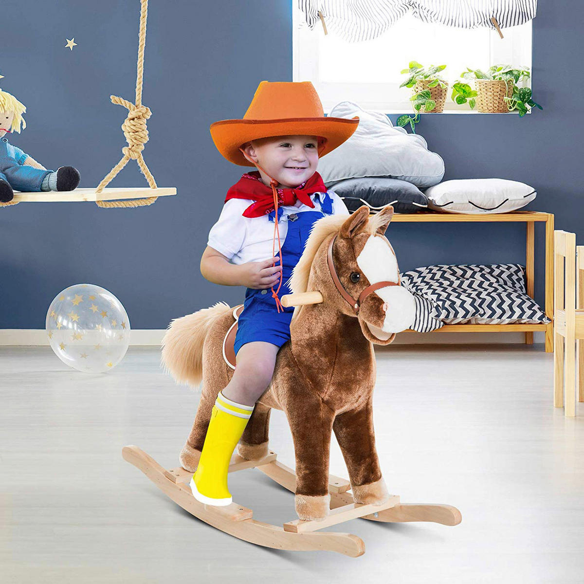 HOMCOM Kinder-Schaukelpferd B/H/L: ca. 33x62x74 cm Plüsch-Schaukelpferd_für_Kinder - braun (74,00/33,00/62,00cm) - HOMCOM