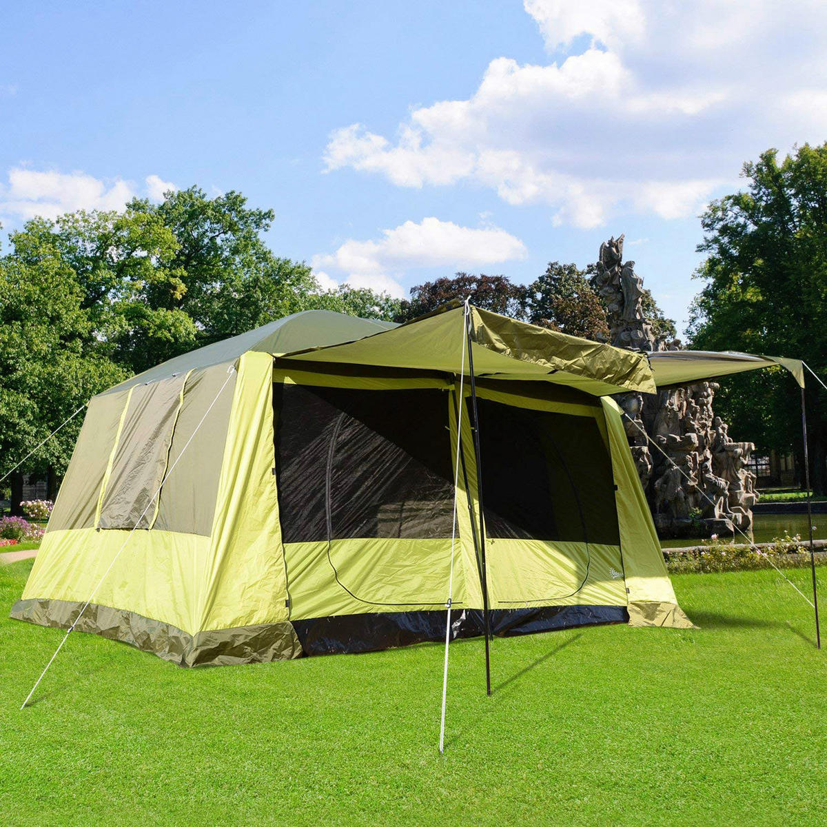Outsunny Familienzelt gelb Metall B/H/L: ca. 310x225x410 cm Familienzelt - gelb/grün (410,00/310,00/225,00cm) - Outsunny