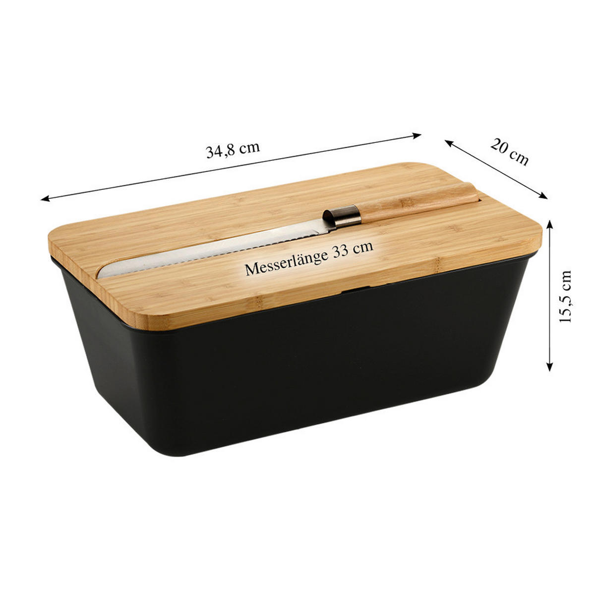 Kesper Brotbox schwarz Bambus B/H/L: ca. 20x15,5x34,8 cm Brotbox mit Messer - braun/schwarz (34,80/20,00/15,50cm) - Kesper
