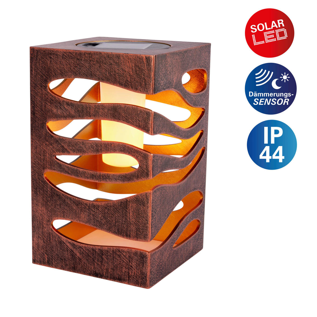 LED-Solarleuchte braun Kunststoff B/H/T: ca. 12,3x20x12,3 cm HILDA - braun (12,30/20,00/12,30cm) - Näve Leuchten