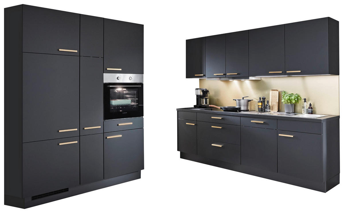 nobilia Doppelblock Touch schwarz Lacklaminat supermatt B/T/L: ca. 150x60x260 cm Touch - schwarz/goldgelb (150,00/260,00cm) - nobilia