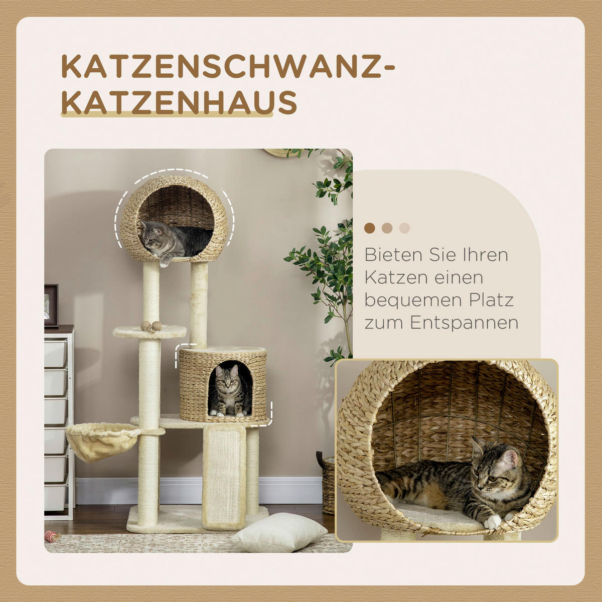 PawHut Kratzbaum beige Spanplatte B/H/L: ca. 60x60x150 cm Kratzbaum - beige (150,00/60,00/60,00cm) - PawHut