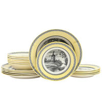 CreaTable Servierschalen-Set Windmühle gelb Steingut 18 tlg. Windmühle - gelb (33,00/33,00/31,00cm) - CreaTable