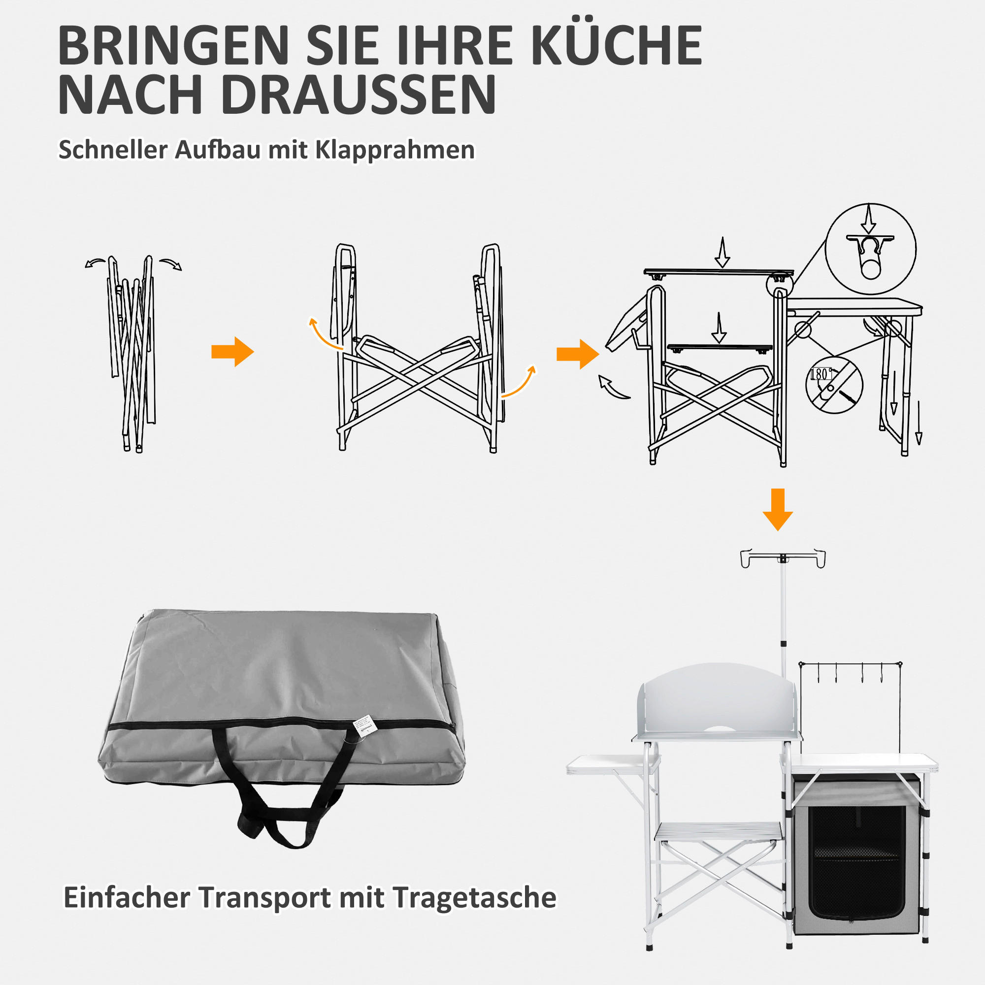 Outsunny Camping Küche B/H/L: ca. 48x119x144 cm Camping Küche - silber (144,00/48,00/119,00cm) - Outsunny