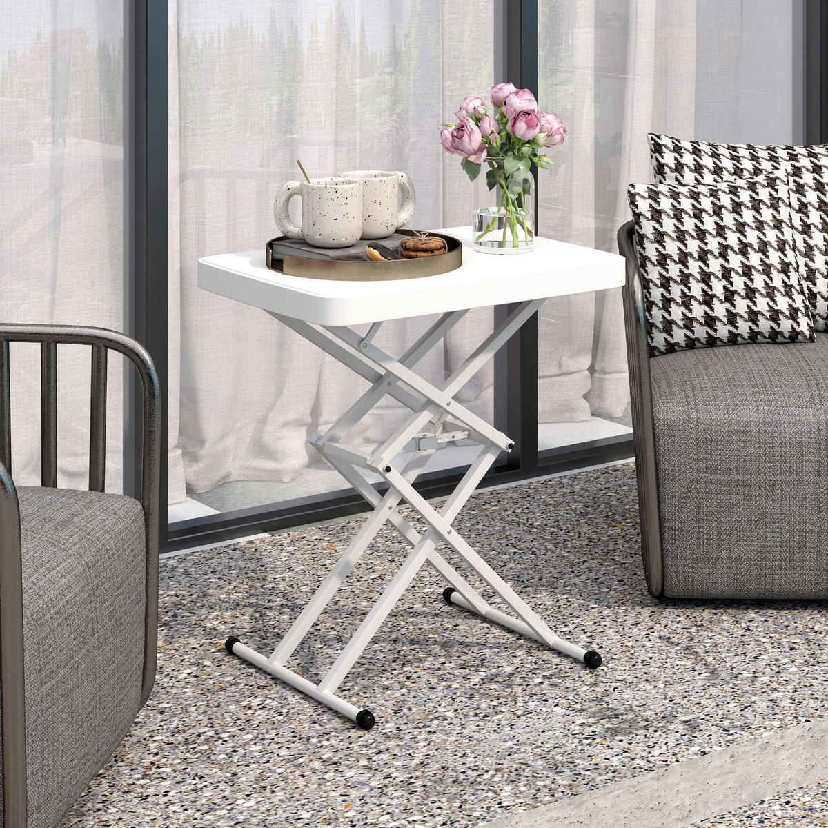 Outsunny Couchtisch weiß Metall B/H/L: ca. 45x70x65 cm Couchtisch - weiß (65,00/45,00/70,00cm) - Outsunny