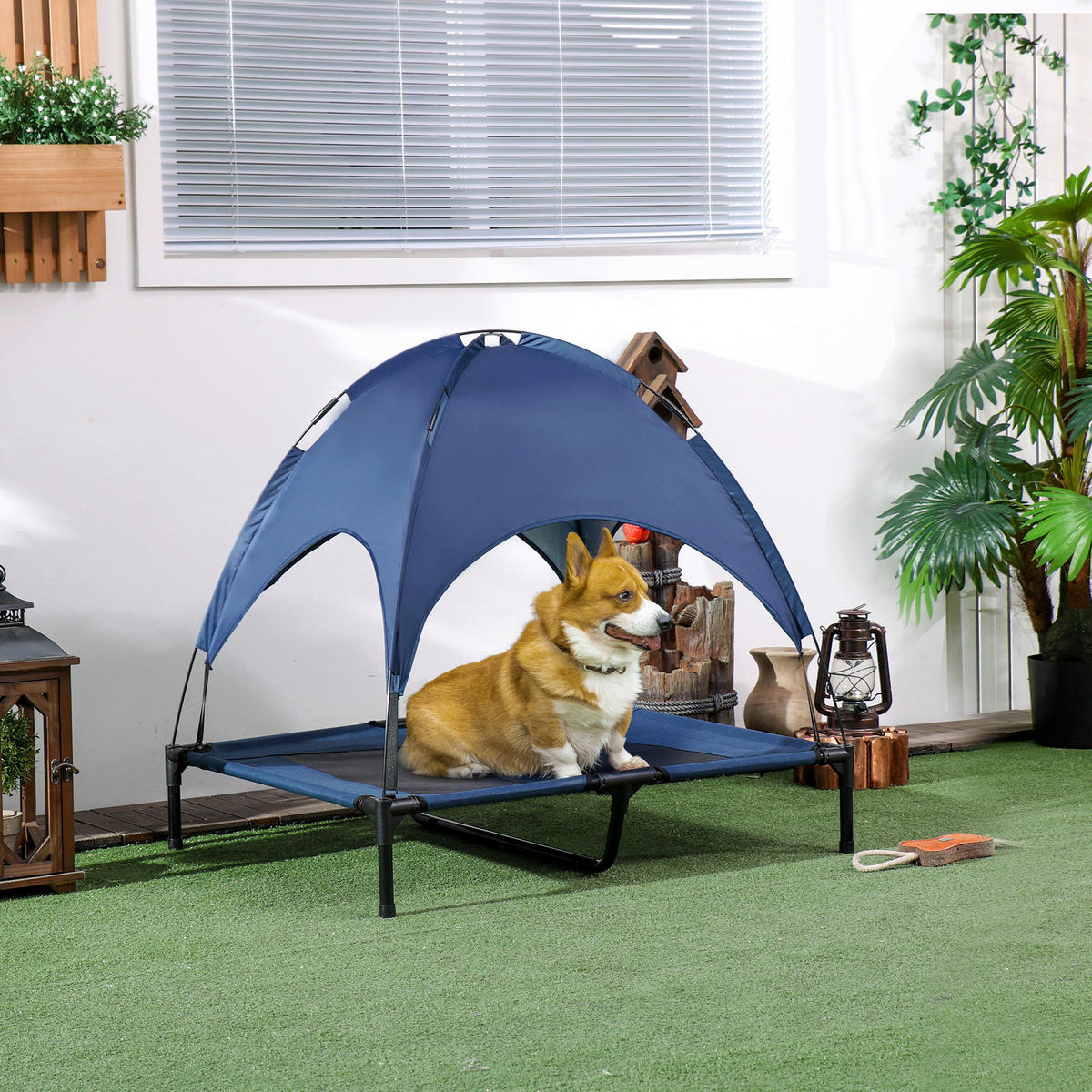 PawHut Hunde-Zubehör schwarz Polyester B/H/L: ca. 76x92x90 cm Hundebett - schwarz/dunkelblau (90,00/76,00/92,00cm) - PawHut