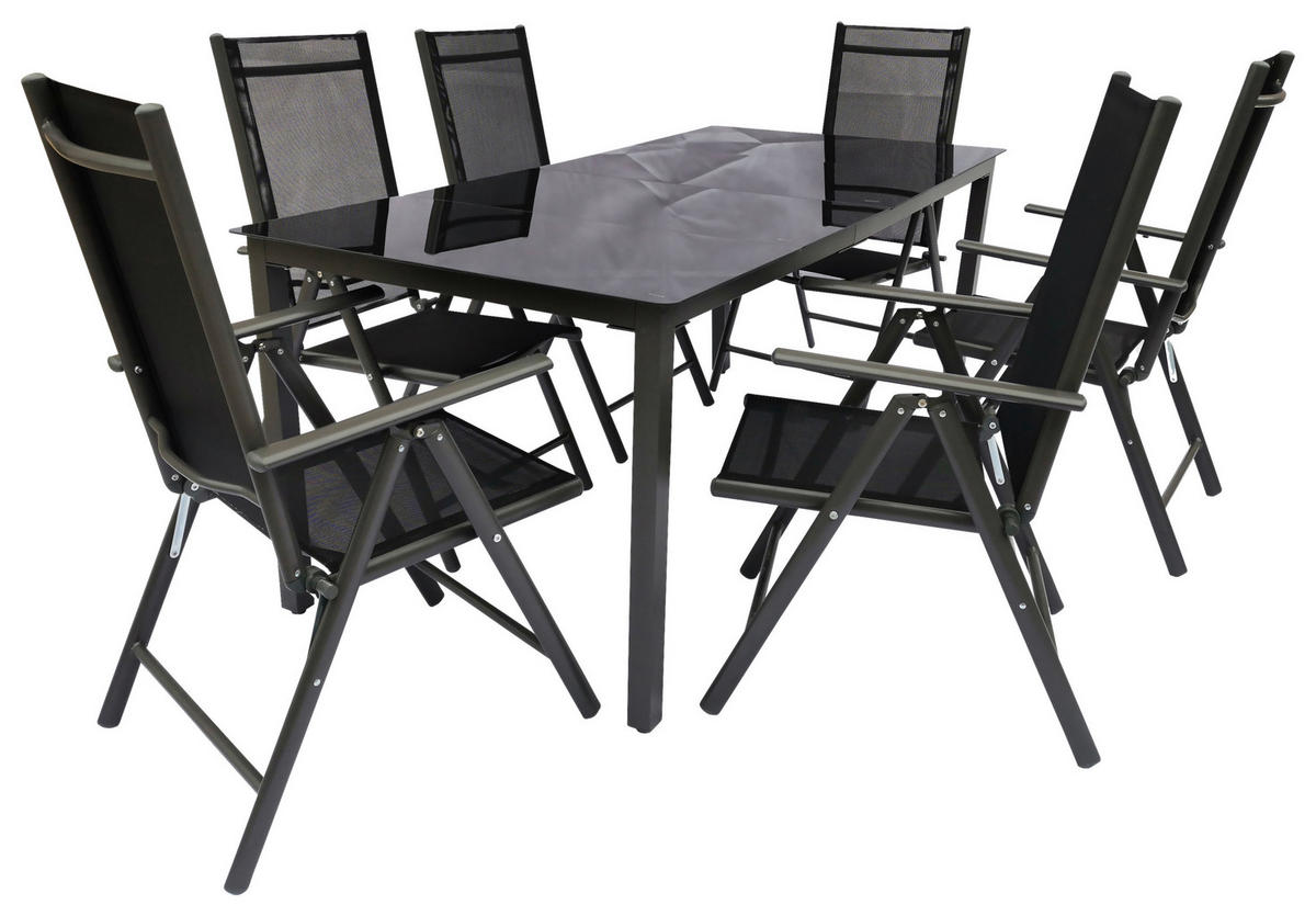 VCM Gartensitzgruppe schwarz Aluminium B/H/T: ca. 189x76x90 cm Gartensitz-Essgruppe_7tlg. - schwarz (189,00/76,00/90,00cm) - VCM