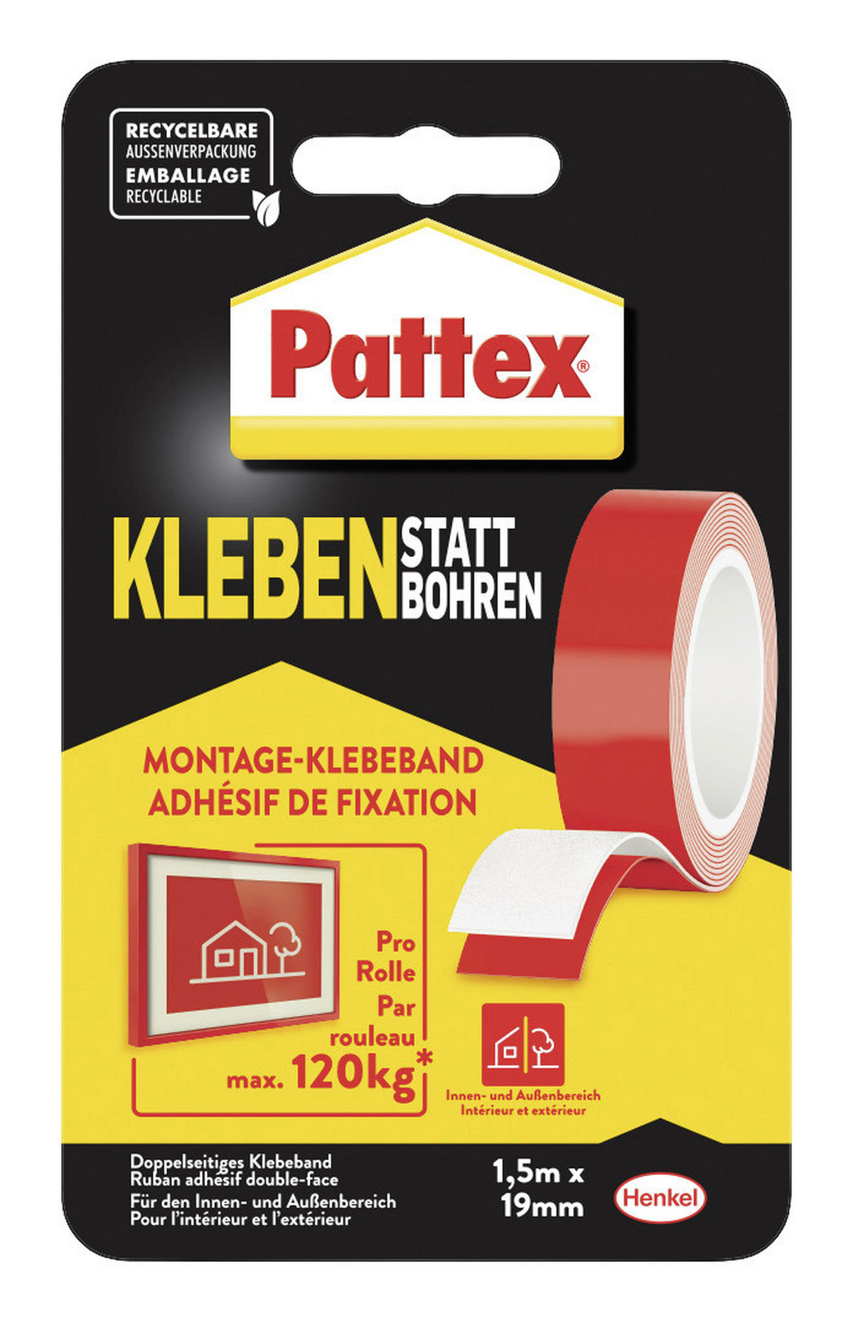 Pattex Klebeband Kleben statt Bohren L: ca. 150 cm Kleben statt Bohren - (150,00cm) - Pattex