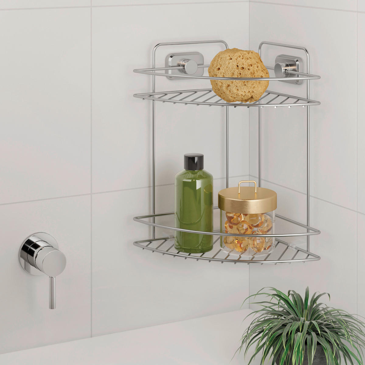 Badregal Chrom Metall Eckregal_Vacuum-Fix 2Etg. - Chrom - Metaltex