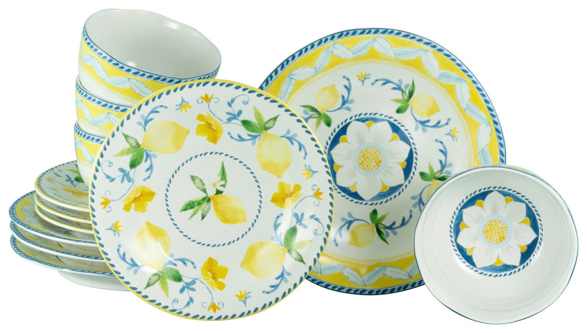 CreaTable Tafelservice Lemona bunt Steinzeug 12 tlg. Lemona - bunt - CreaTable