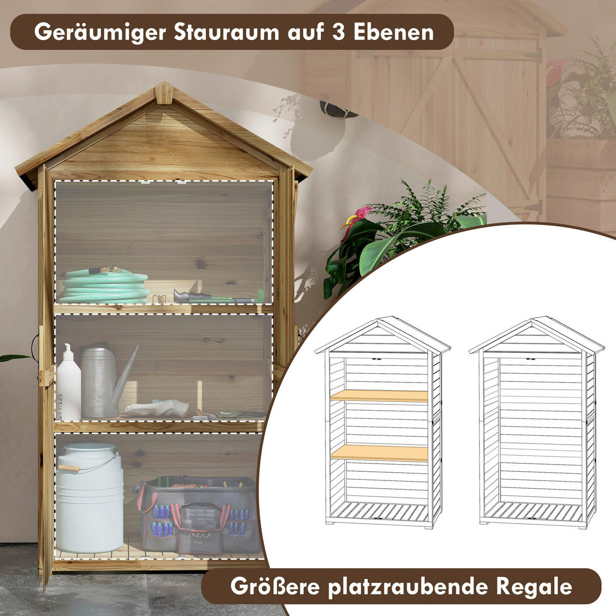 Outsunny Gartenschrank natur Holz B/H/L: ca. 54x177x102 cm Gartenschrank - natur (102,00/54,00/177,00cm) - Outsunny