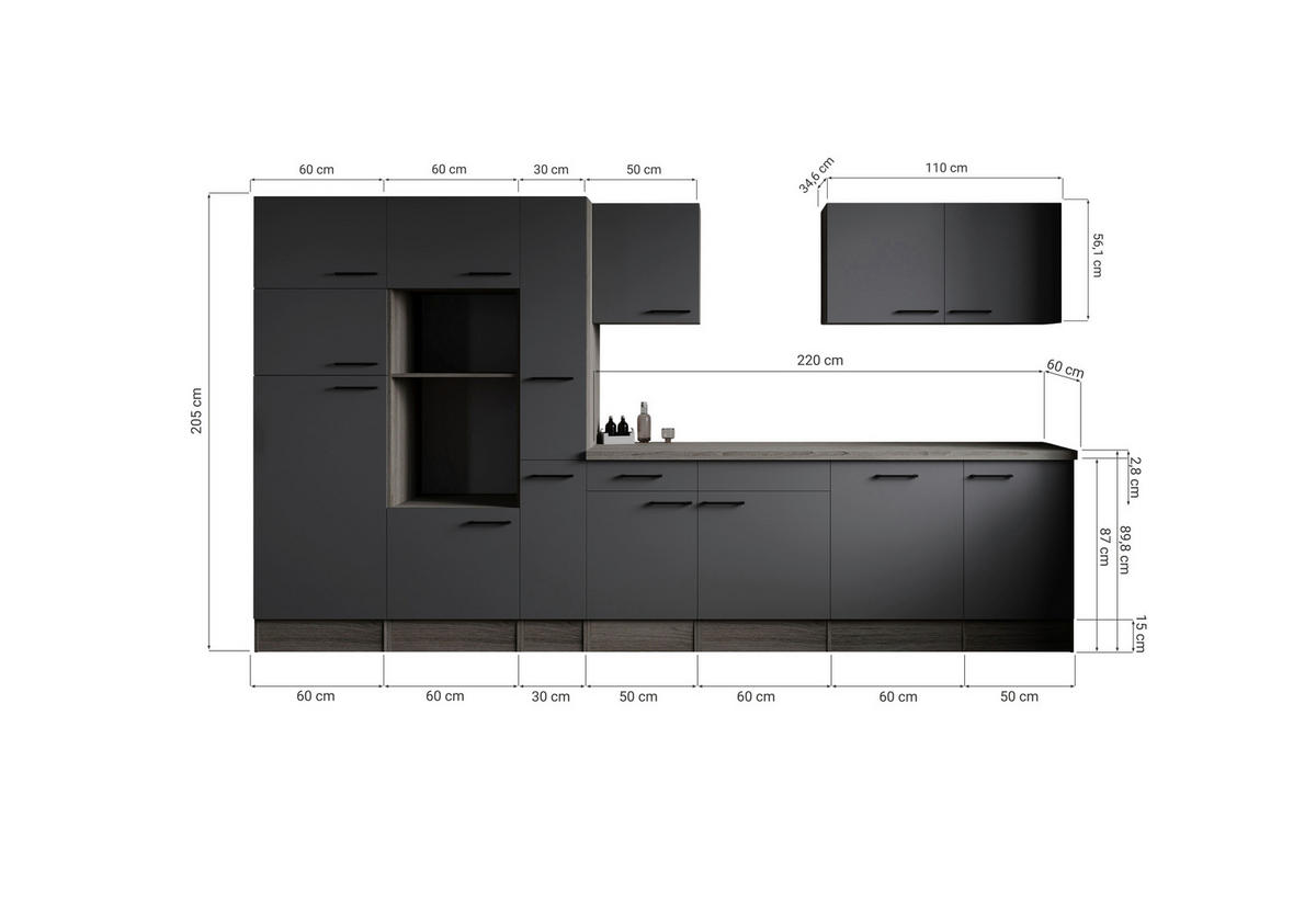 Küchenblock Oliver B/H/T: ca. 370x205x60 cm Oliver - Eiche/grau (370,00/205,00/60,00cm) - Respekta