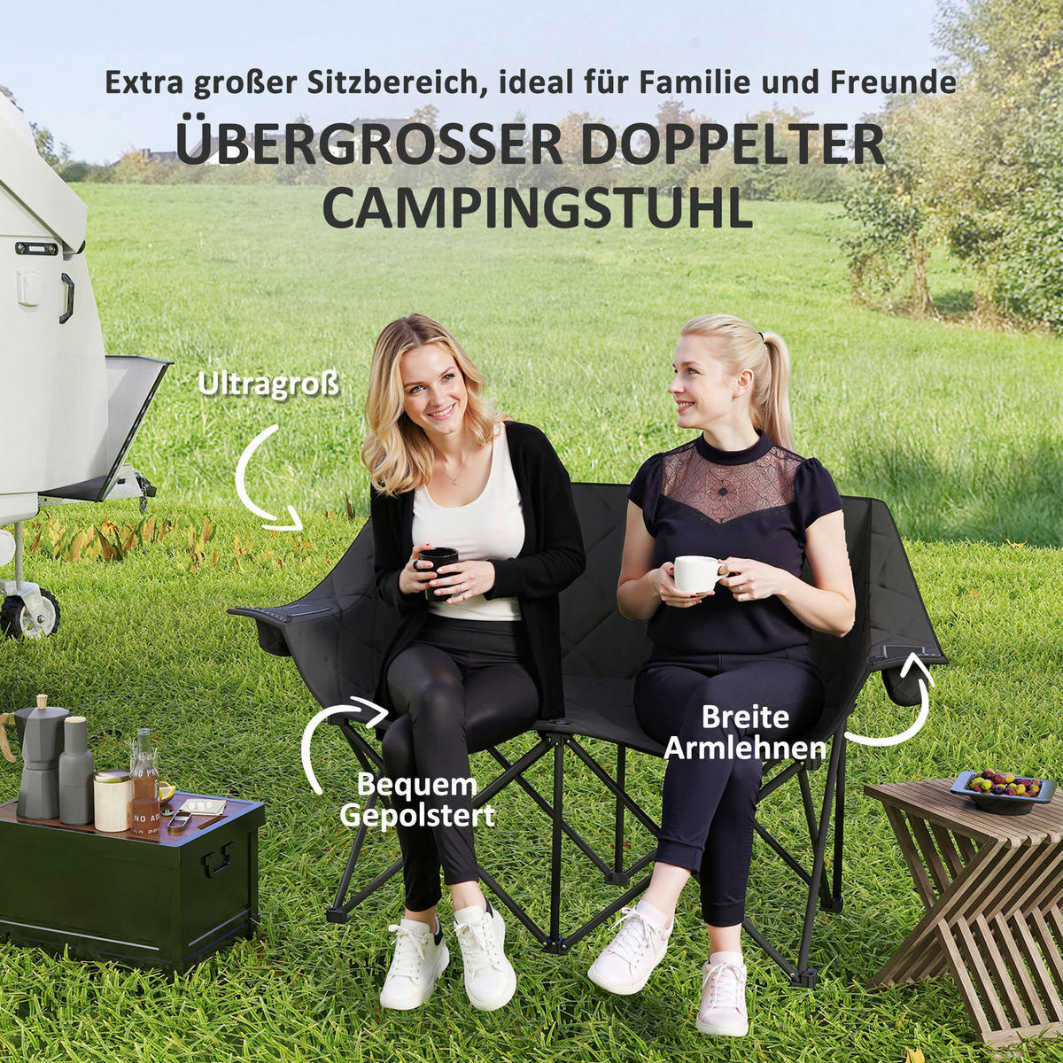 Outsunny Campingstuhl schwarz Metall B/H/L: ca. 60x92x145 cm Campingstuhl - schwarz (145,00/60,00/92,00cm) - Outsunny